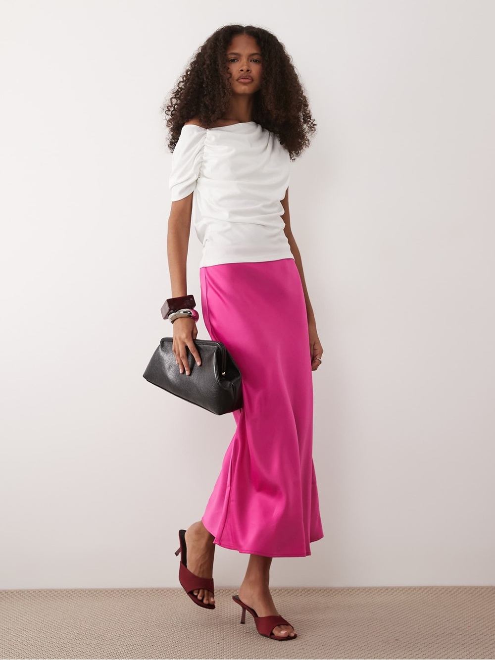 Satin Bias Pink Maxi Skirt - Brand Not Specified